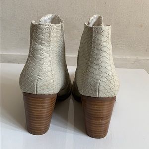 Not Rated Shoes - Ivory Snake Skin and Faux Suede Heeled Bootie Not Rated Shoes - Ivory Snake Skin and Faux Suede Heeled Bootie
